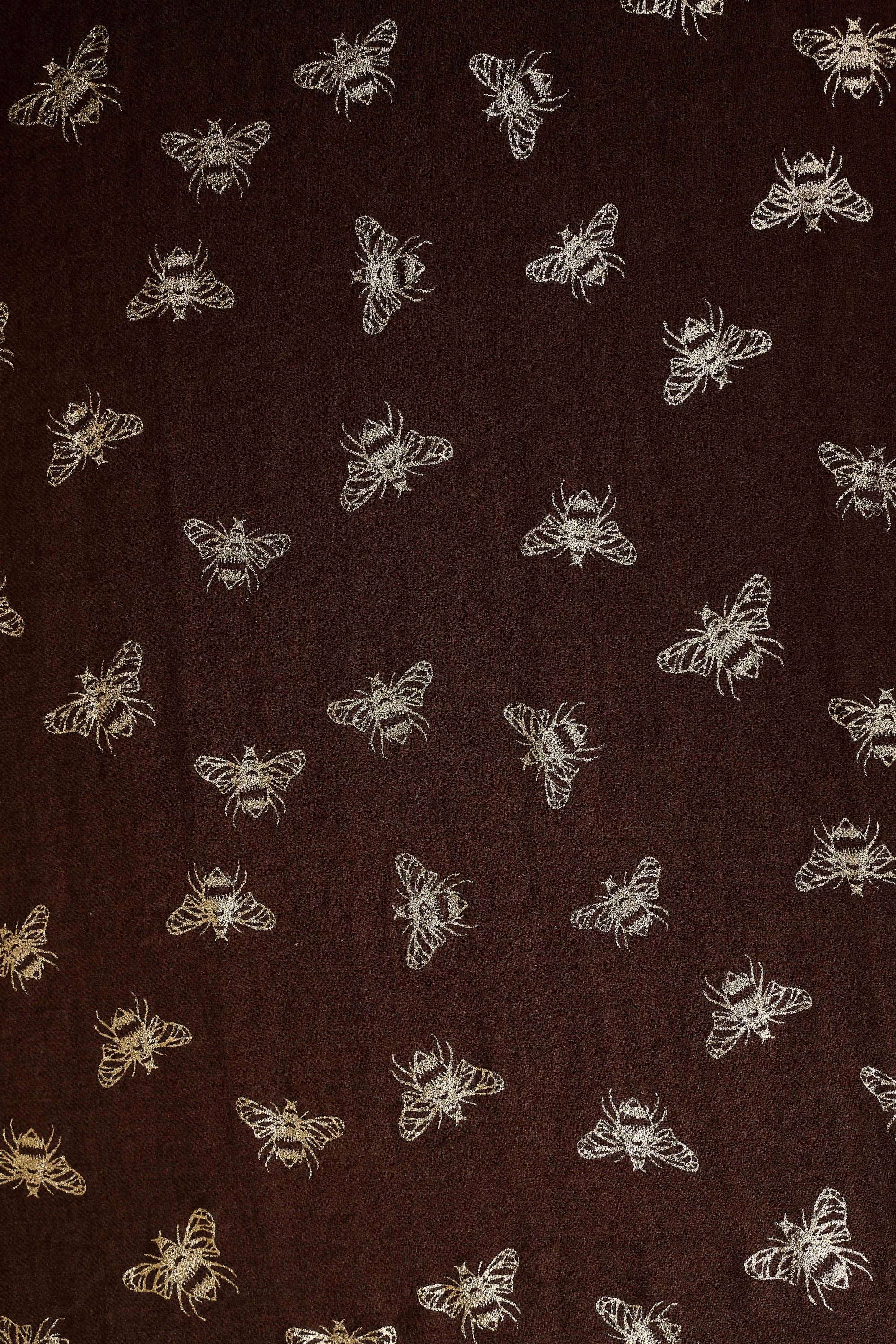 Bee Foil Wool Scarf - Chocolate & Gold