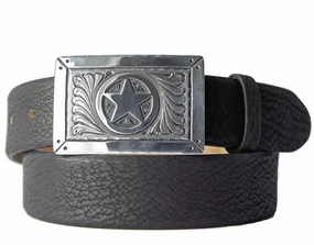 Chacon Texas Star Feather Engraved One Piece Buckle 1.5