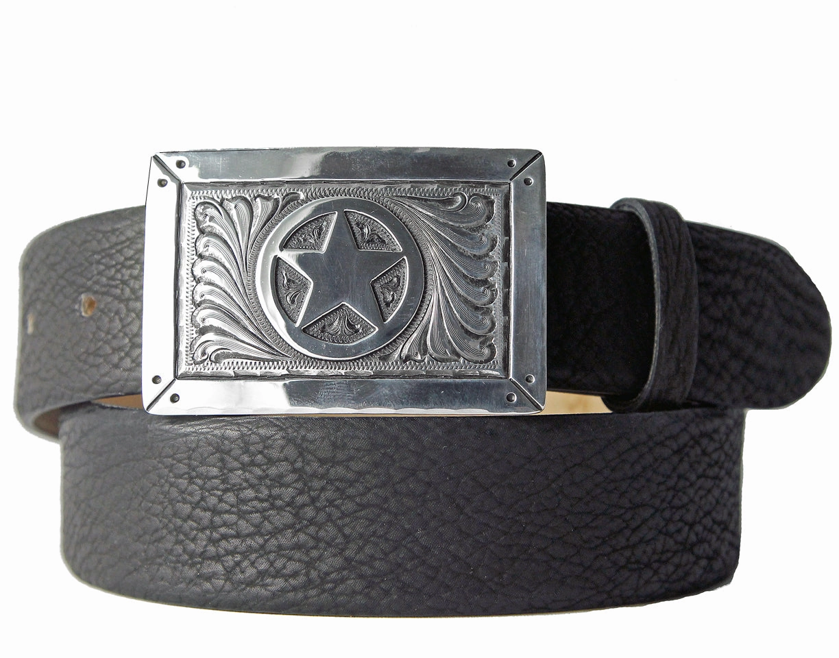 Chacon Texas Star Feather Engraved One Piece Buckle 1.5