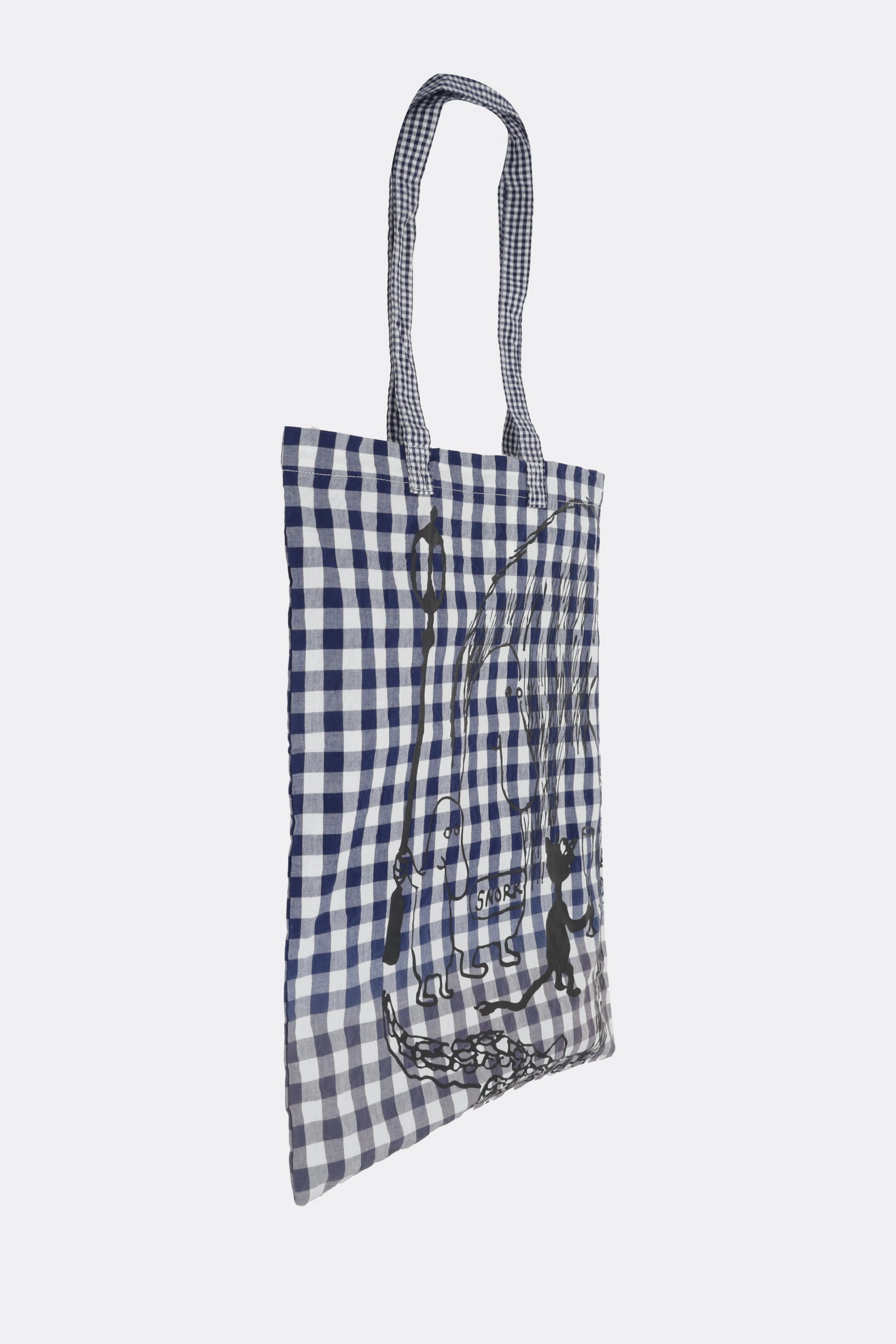 check cotton tote bag with graphic print