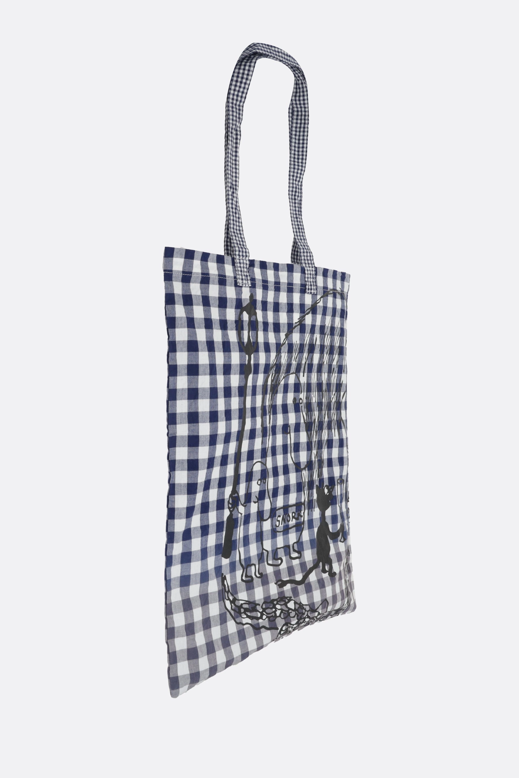 check cotton tote bag with graphic print