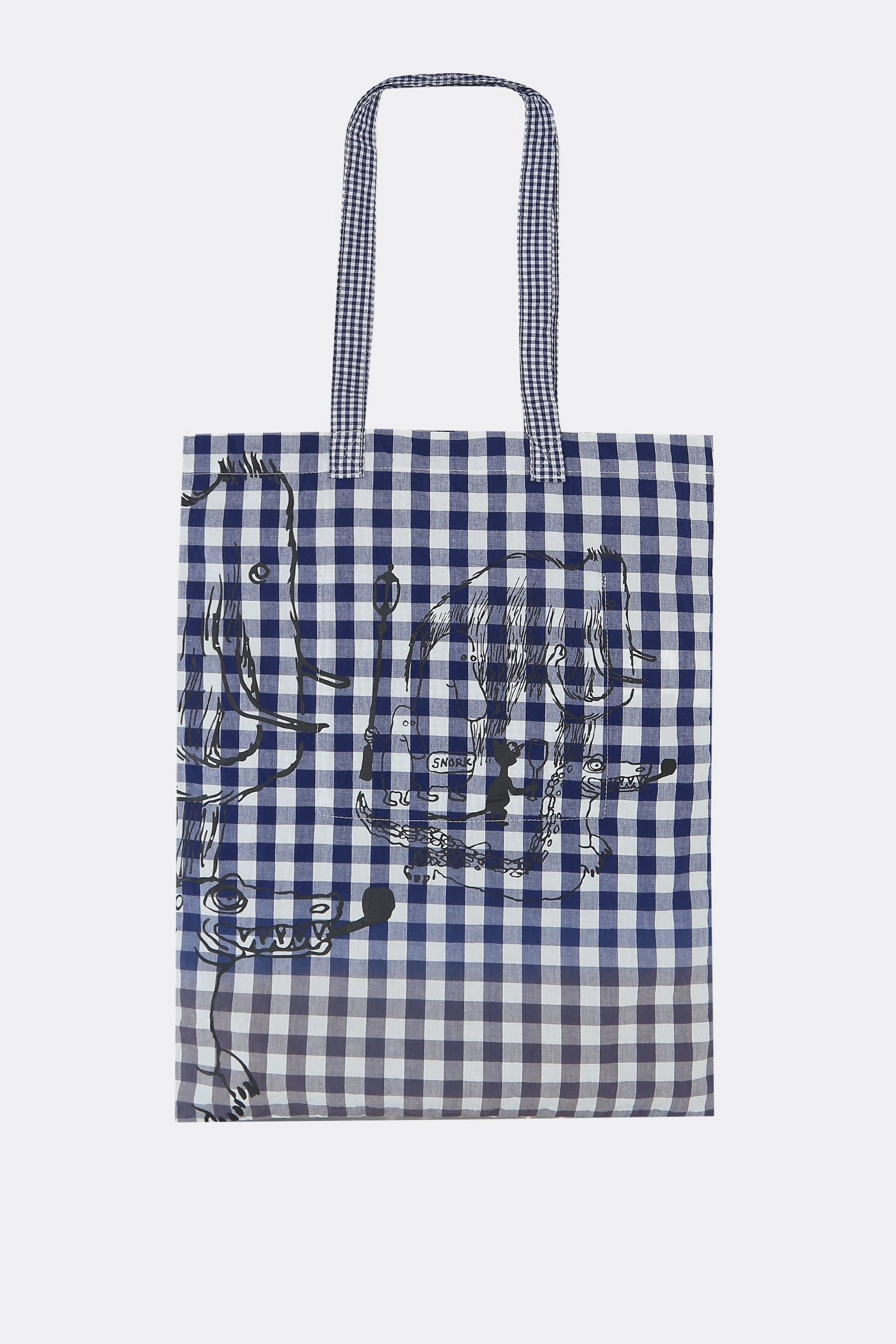 check cotton tote bag with graphic print