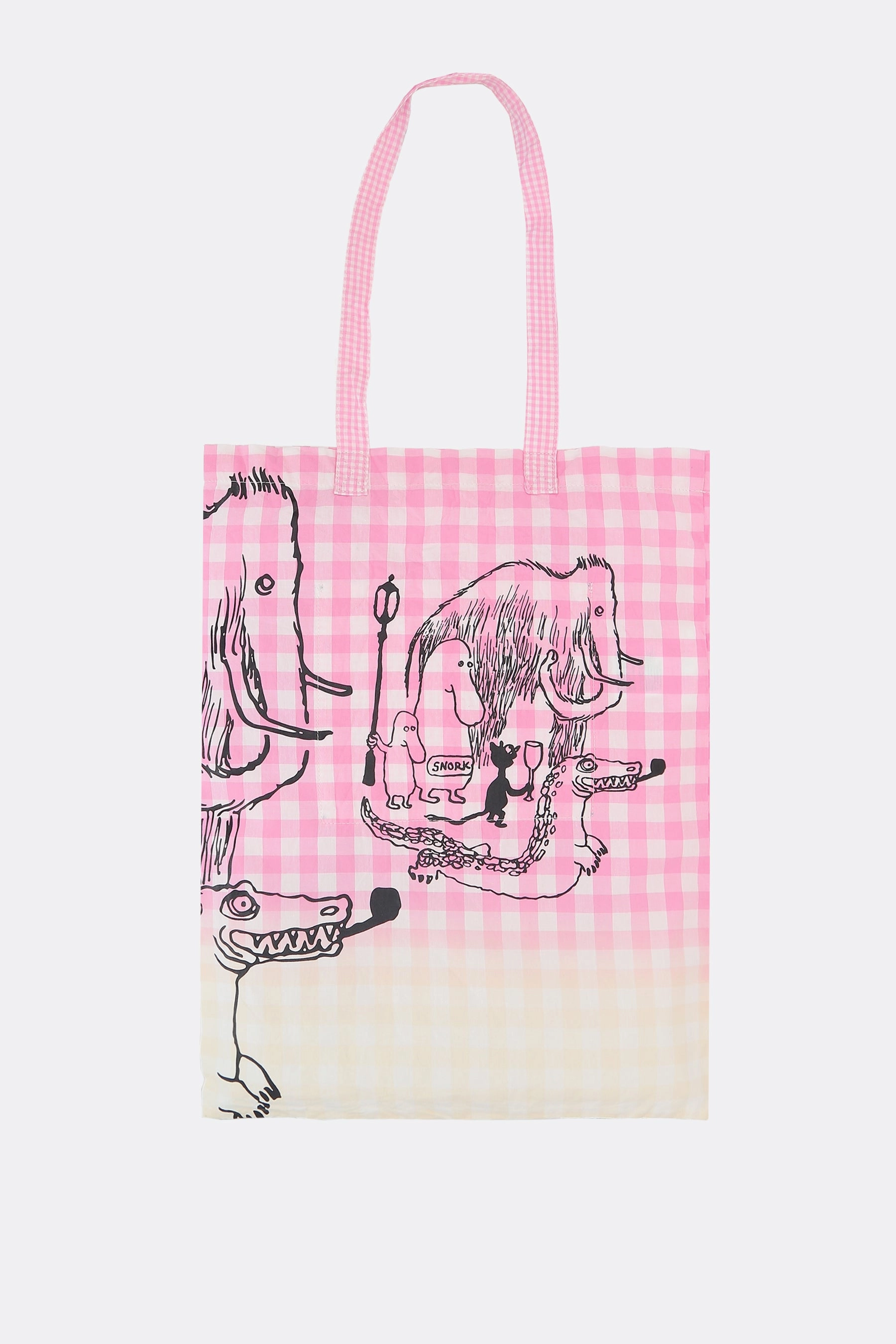 check cotton tote bag with graphic print