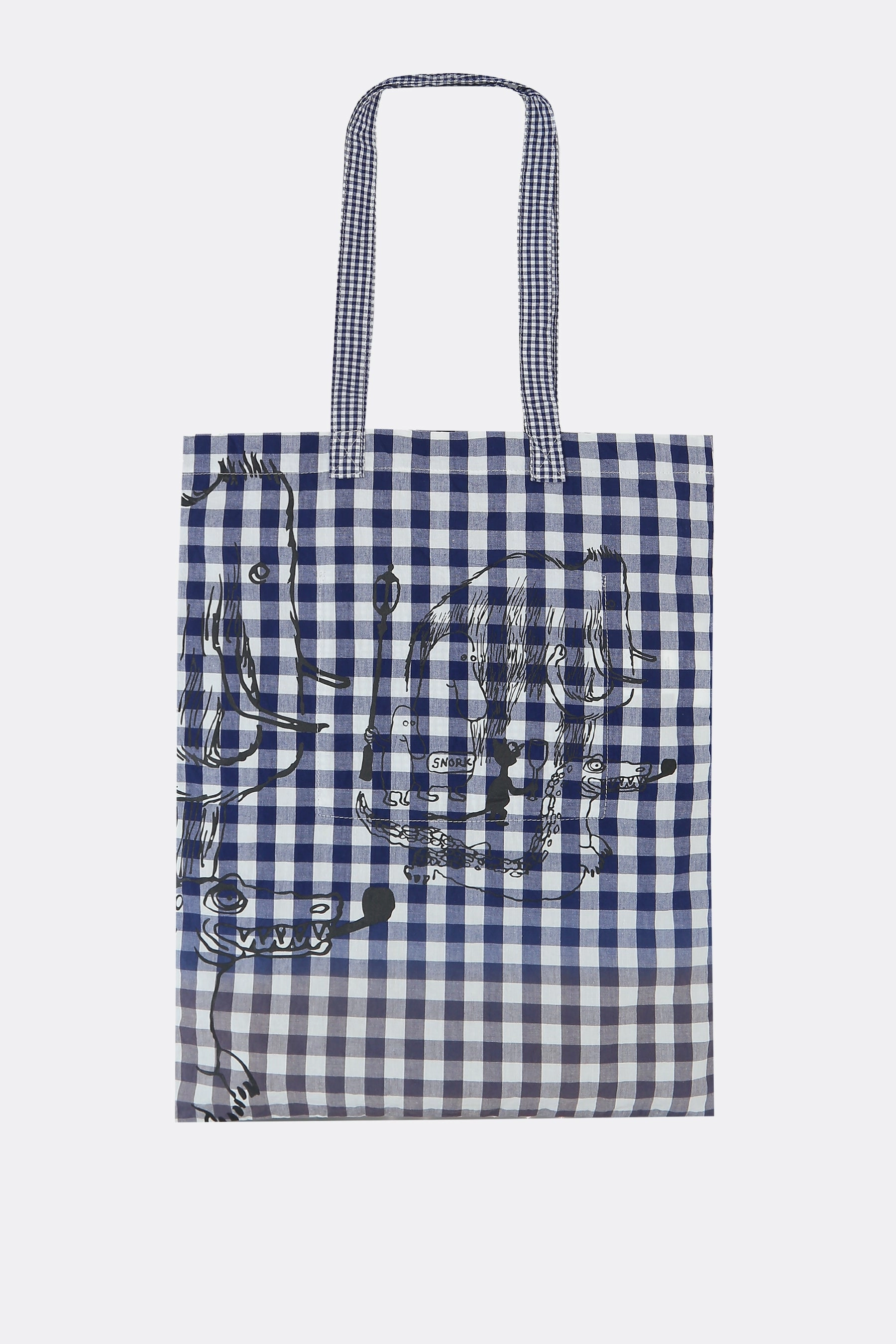 check cotton tote bag with graphic print