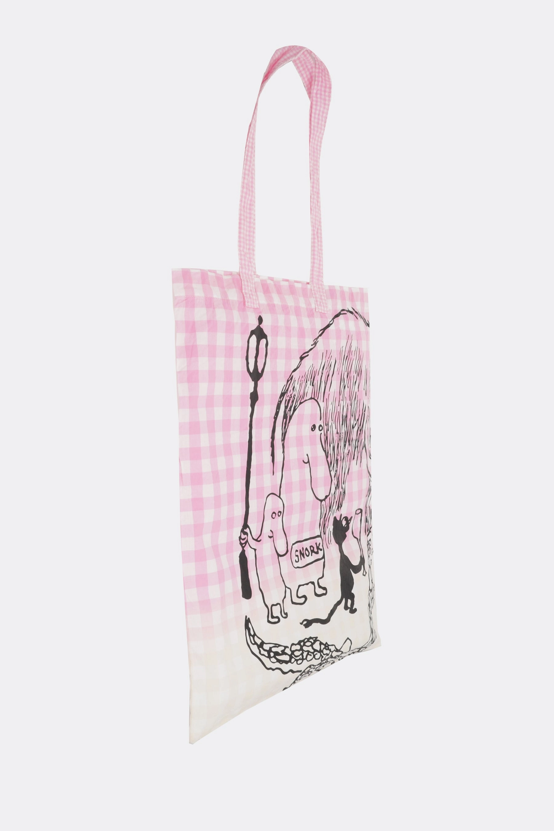 check cotton tote bag with graphic print