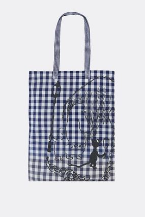 check cotton tote bag with graphic print