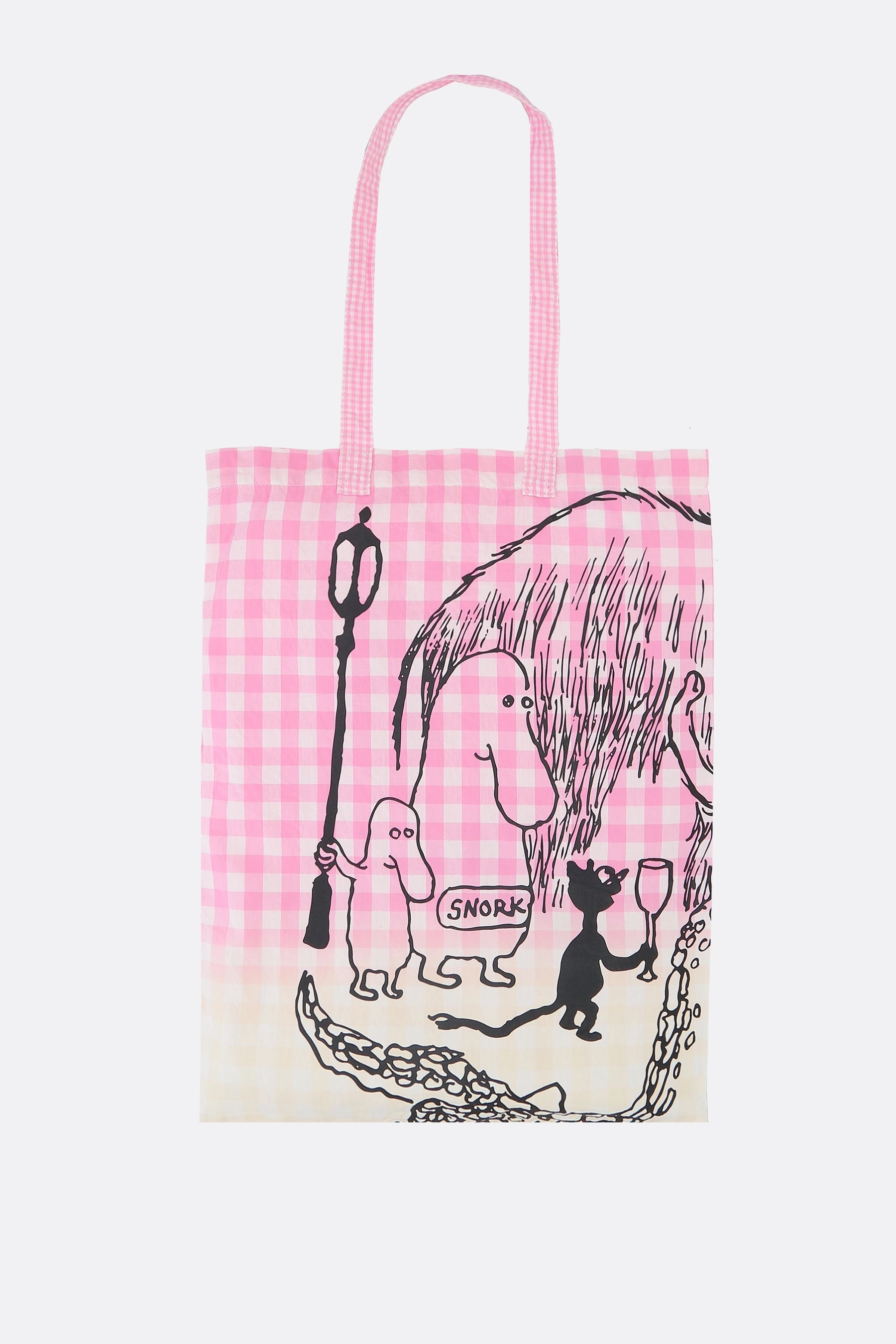 check cotton tote bag with graphic print