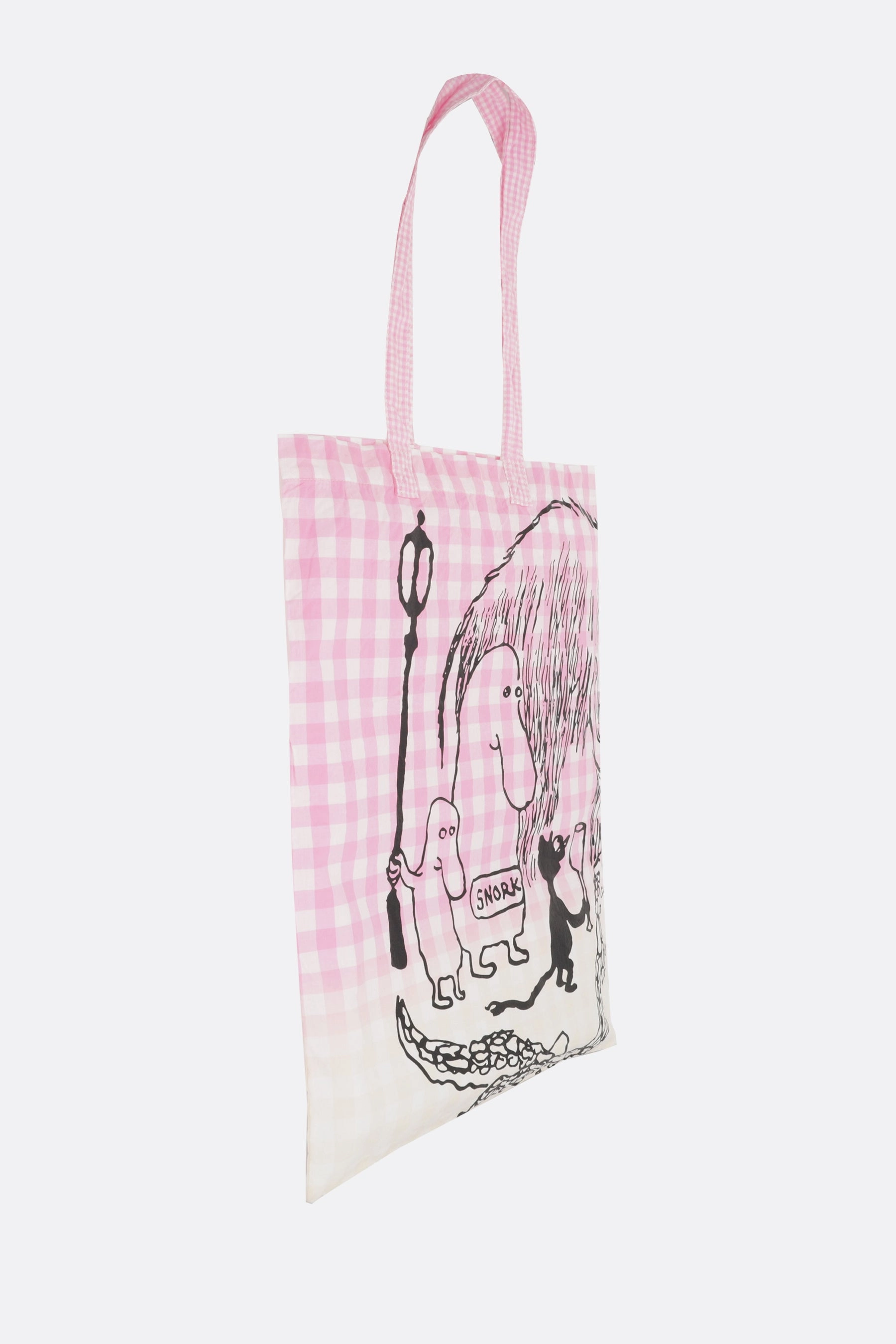 check cotton tote bag with graphic print