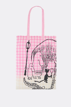 check cotton tote bag with graphic print