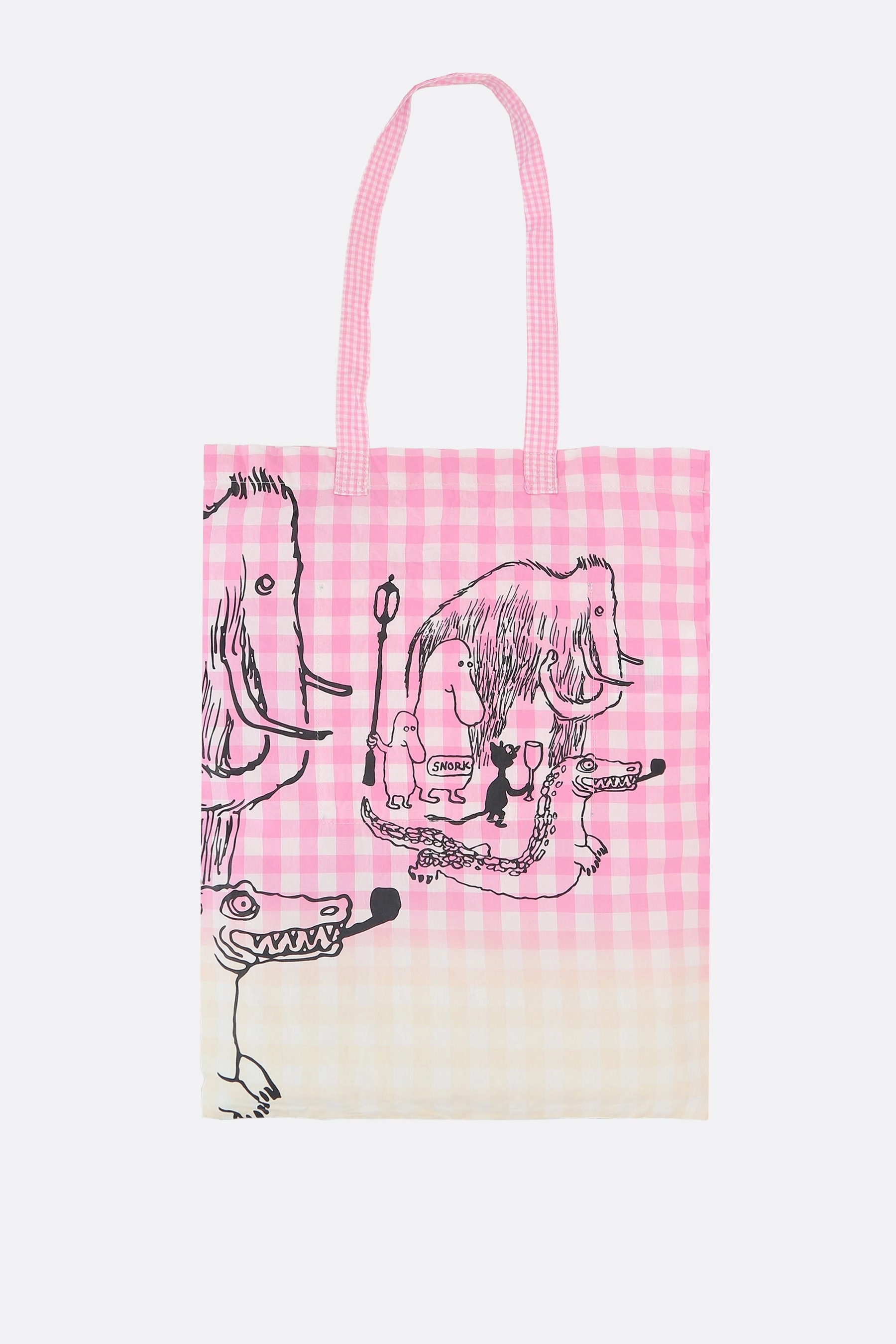 check cotton tote bag with graphic print