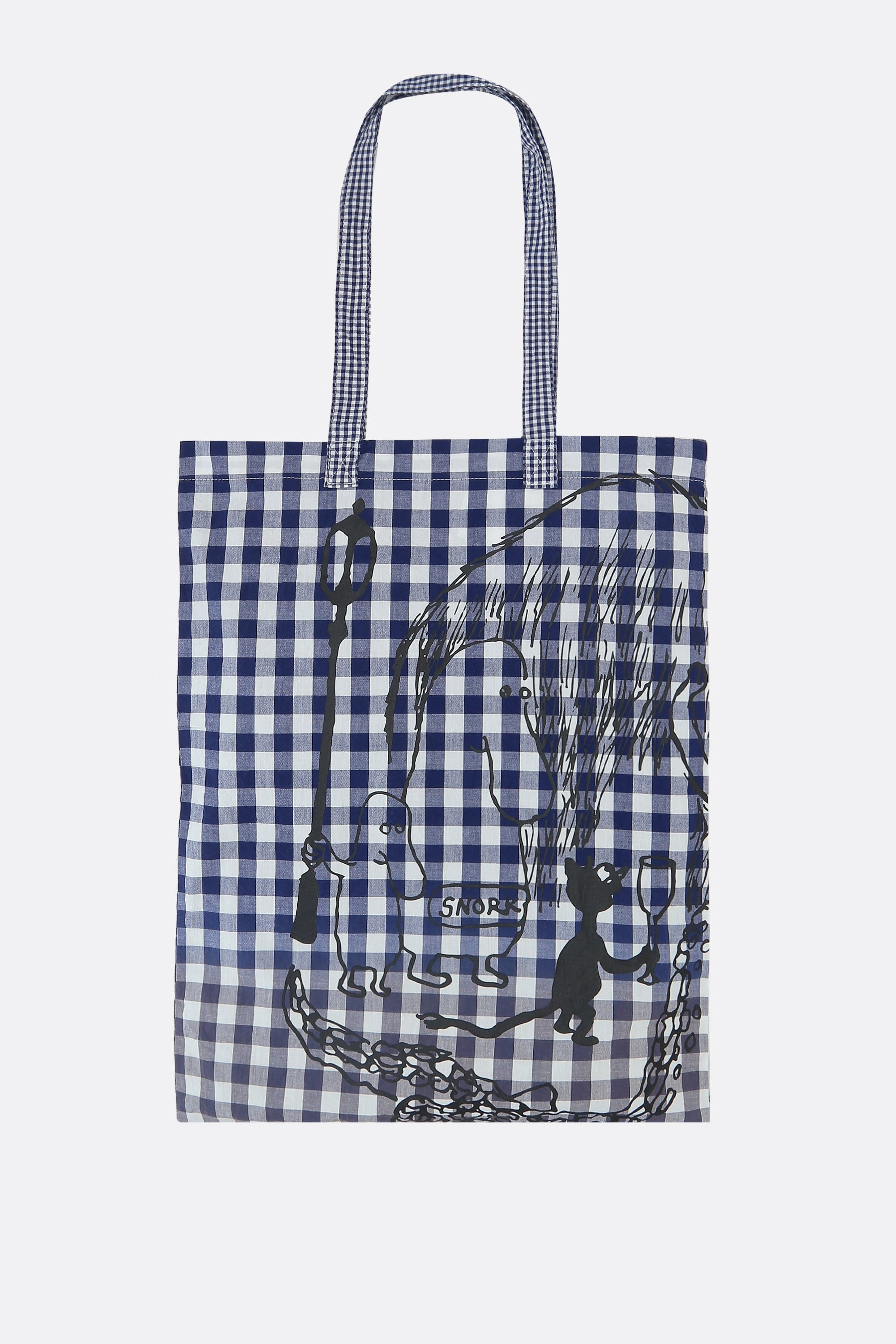 check cotton tote bag with graphic print