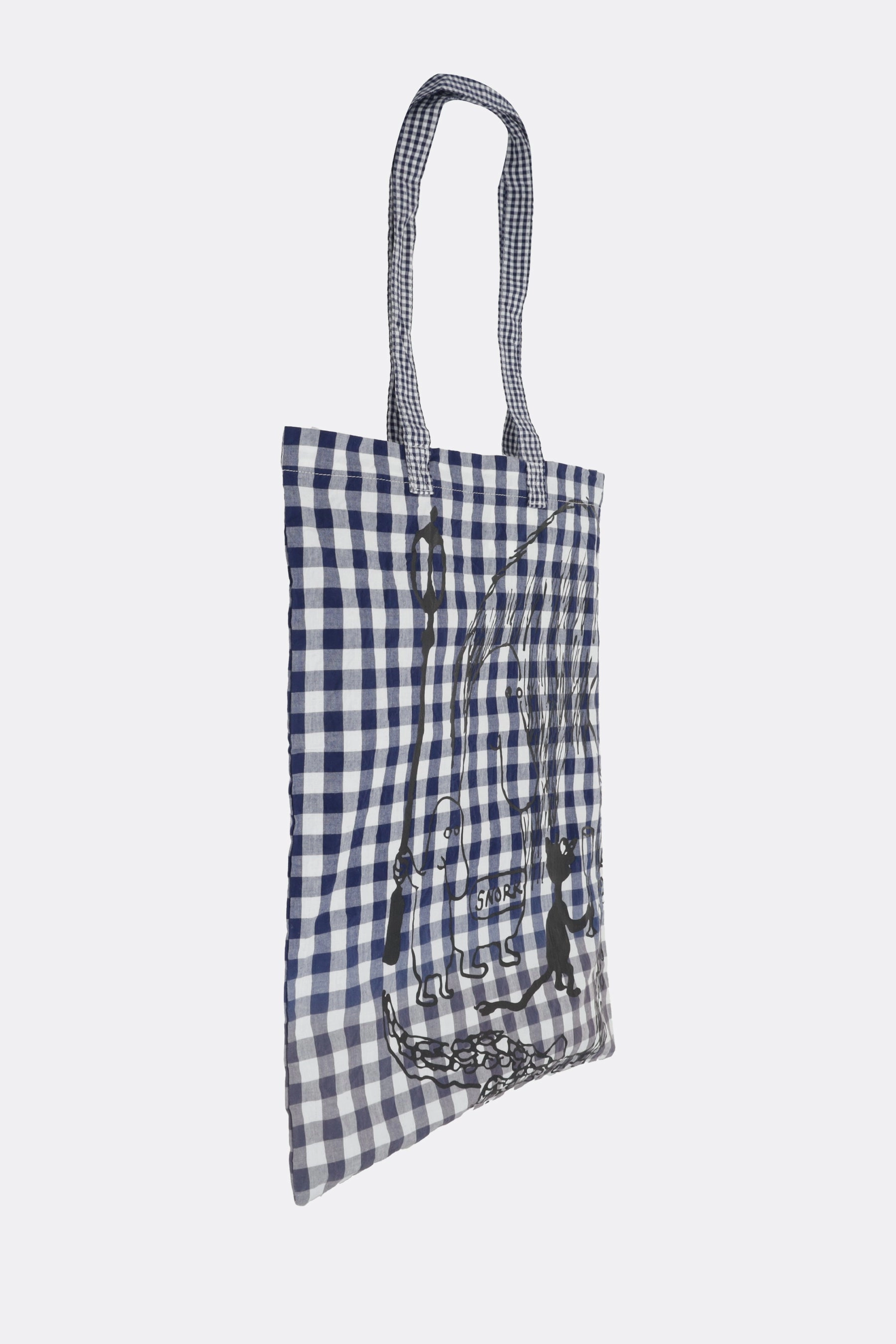 check cotton tote bag with graphic print