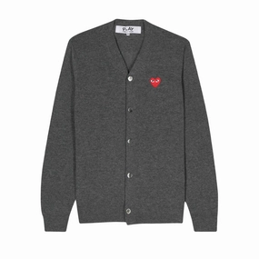 Comme Des Garcons Play Round-Neck Cardigan Red Emblem Grey AX-N007-051