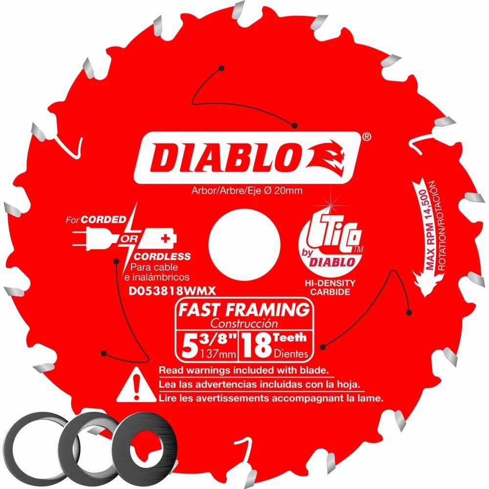 Diablo D053818WMX - 5-3/8 in. x 18 Tooth Fast Framing Saw Blade