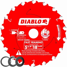 Diablo D053818WMX - 5-3/8 in. x 18 Tooth Fast Framing Saw Blade