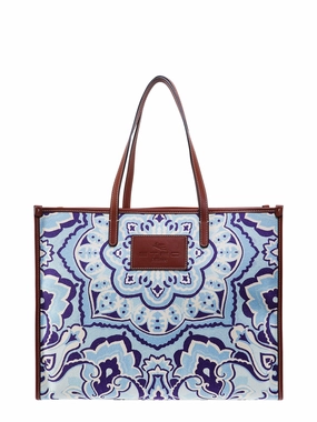 Etro Allover Graphic Print Logo Patch Tote Bag