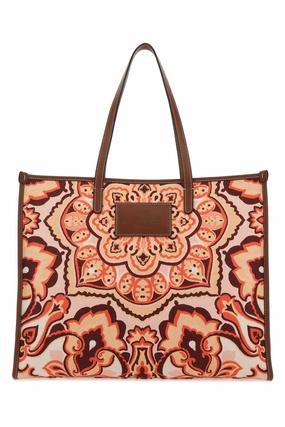 Etro Allover Graphic Print Logo Patch Tote Bag