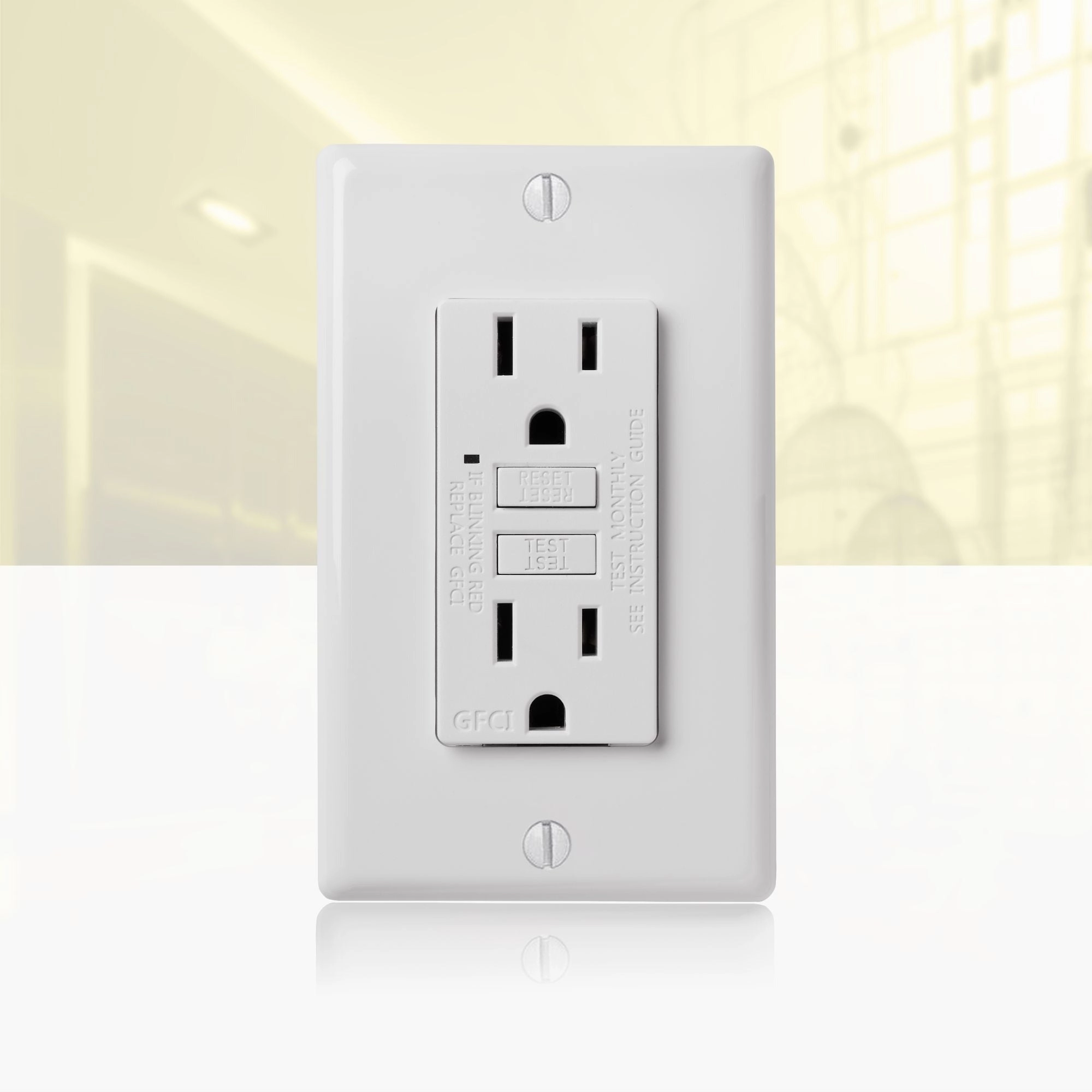 Faith GLS-15A-WH 15A GFCI Receptacle with Wall Plate Outlet, Slim White
