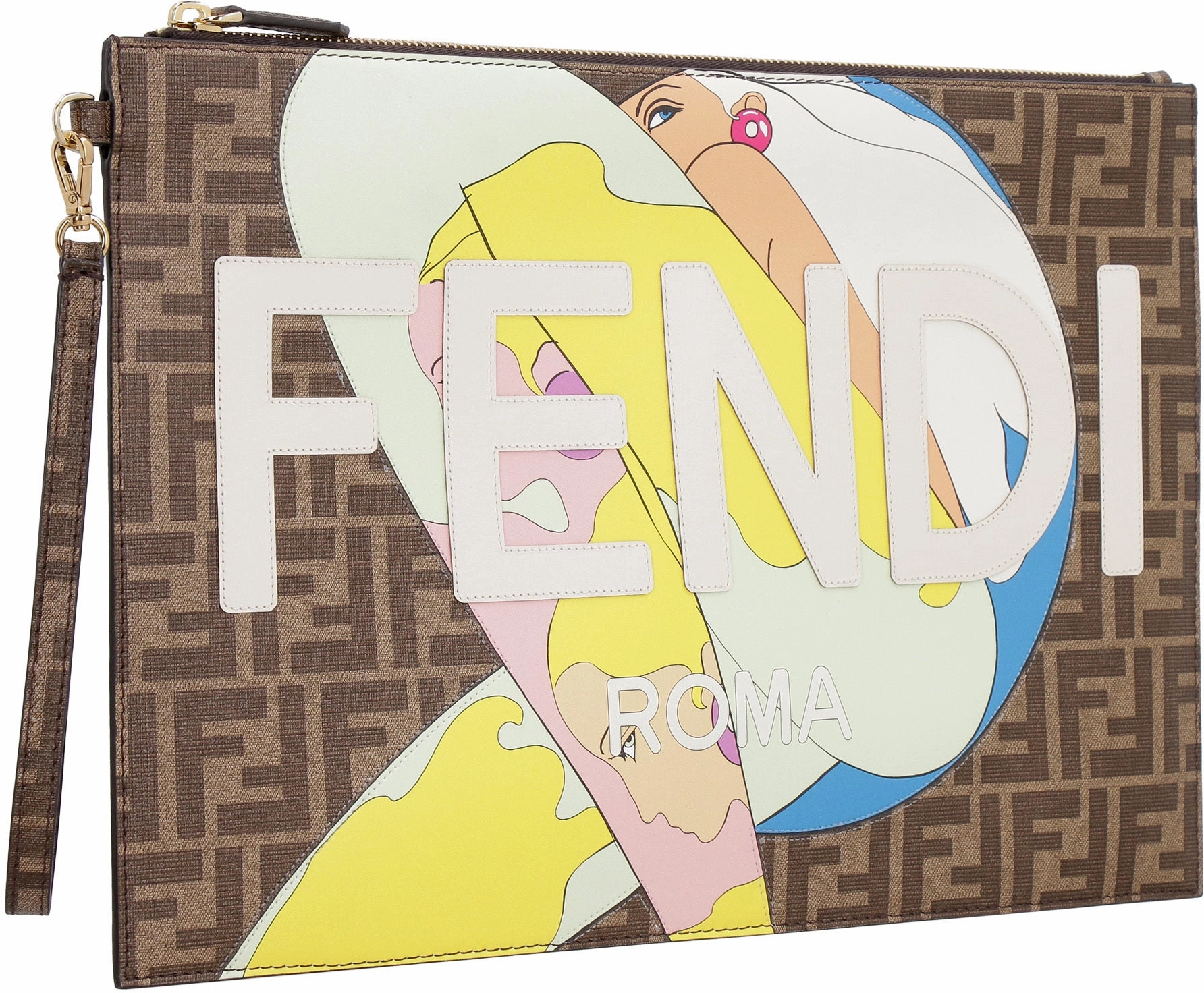 Fendi Graphic Print Zipped Clutch Bag