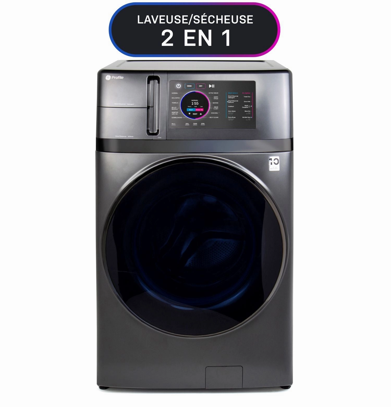 GE Profile Graphite 28" UltraFast All-in-One Washer/Dryer with Ventless Heat Pump (5.5 Cu.Ft.)- PFQ97HSPVDS