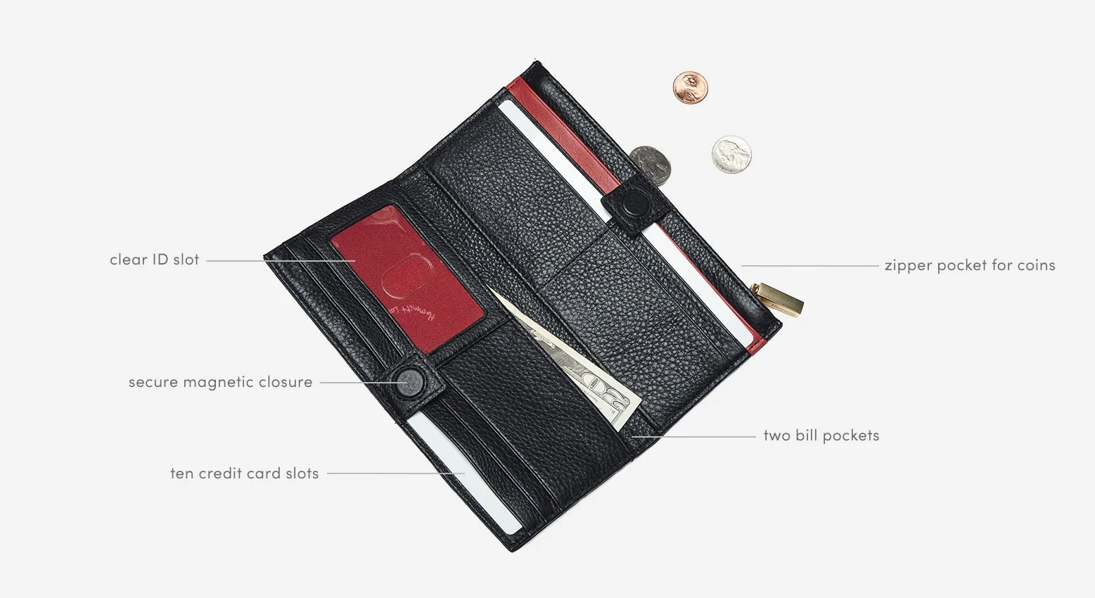 Hammitt 110 North Leather Wallet Black/Gunmetal