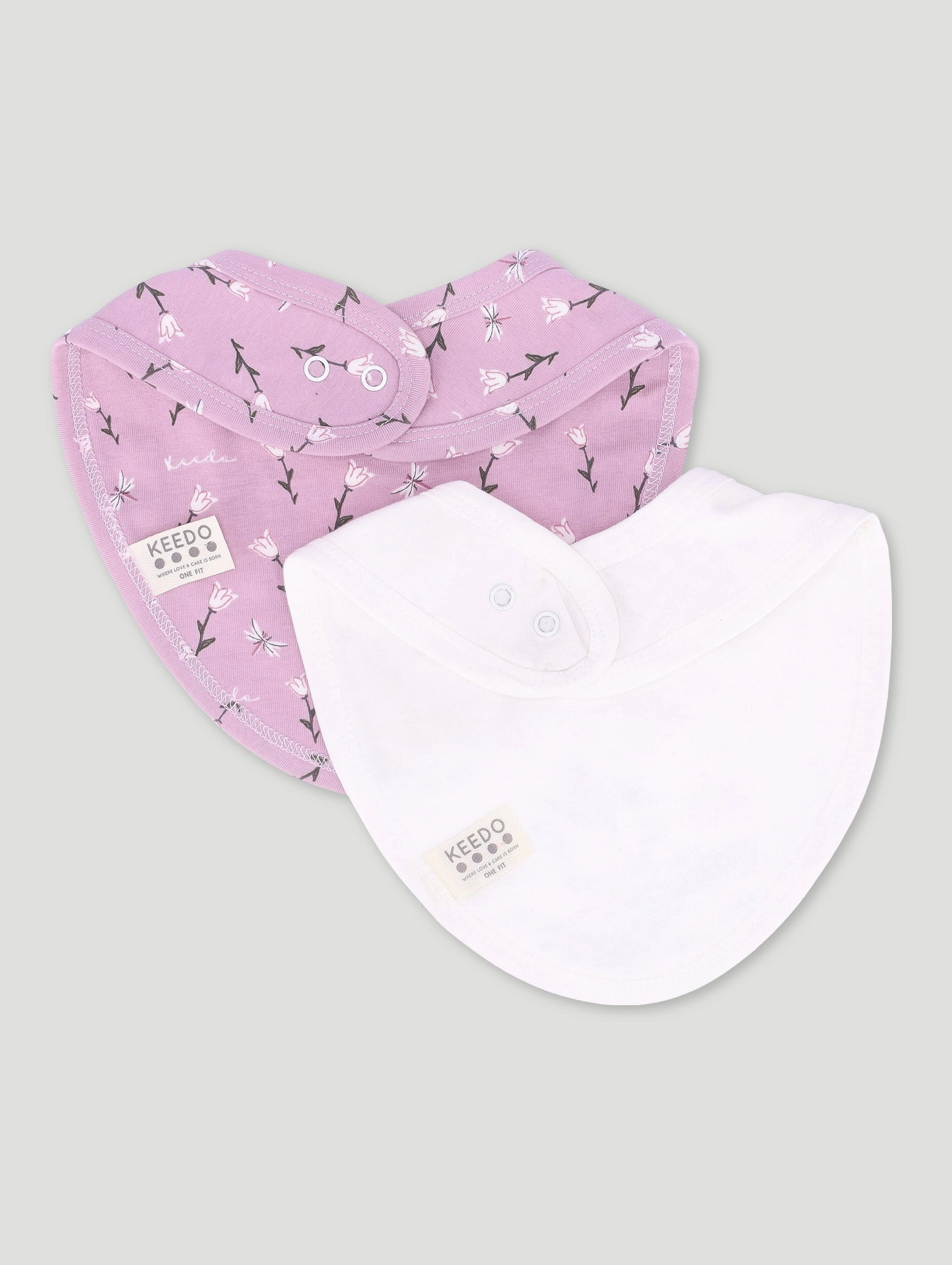 Keedo Baby Girls Lilac & White Floral 2 Pack Bib