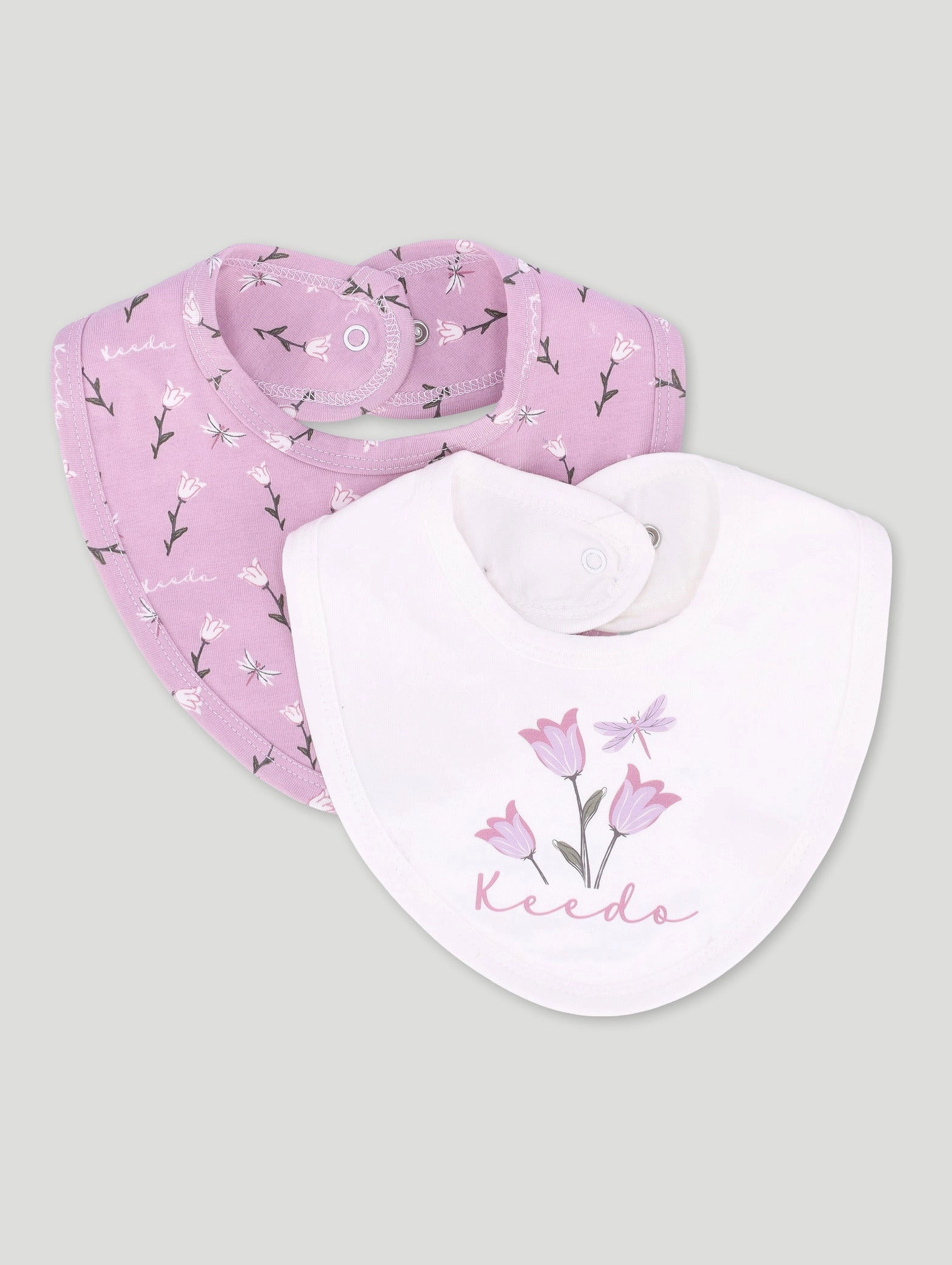Keedo Baby Girls Lilac & White Floral 2 Pack Bib