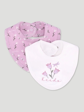 Keedo Baby Girls Lilac & White Floral 2 Pack Bib