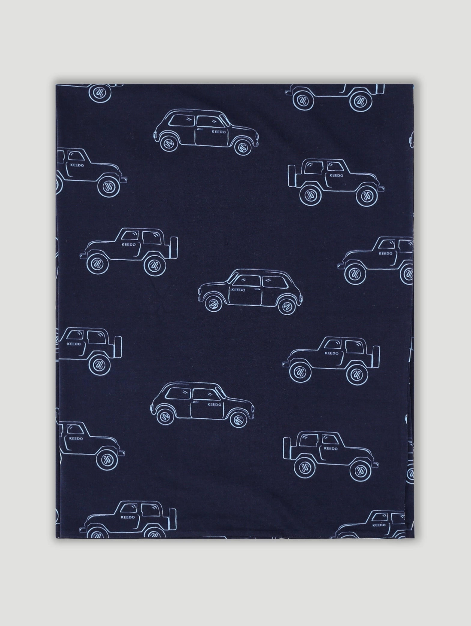 Keedo Navy Cotton Lycra Cars Printed Blanket