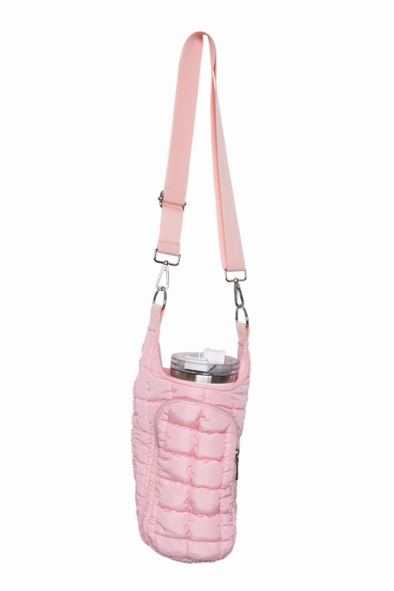 Light Pink Puffer Water Bottle Carrier Bag