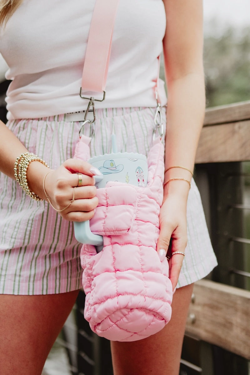 Light Pink Puffer Water Bottle Carrier Bag