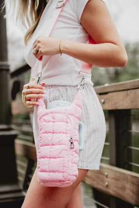 Light Pink Puffer Water Bottle Carrier Bag