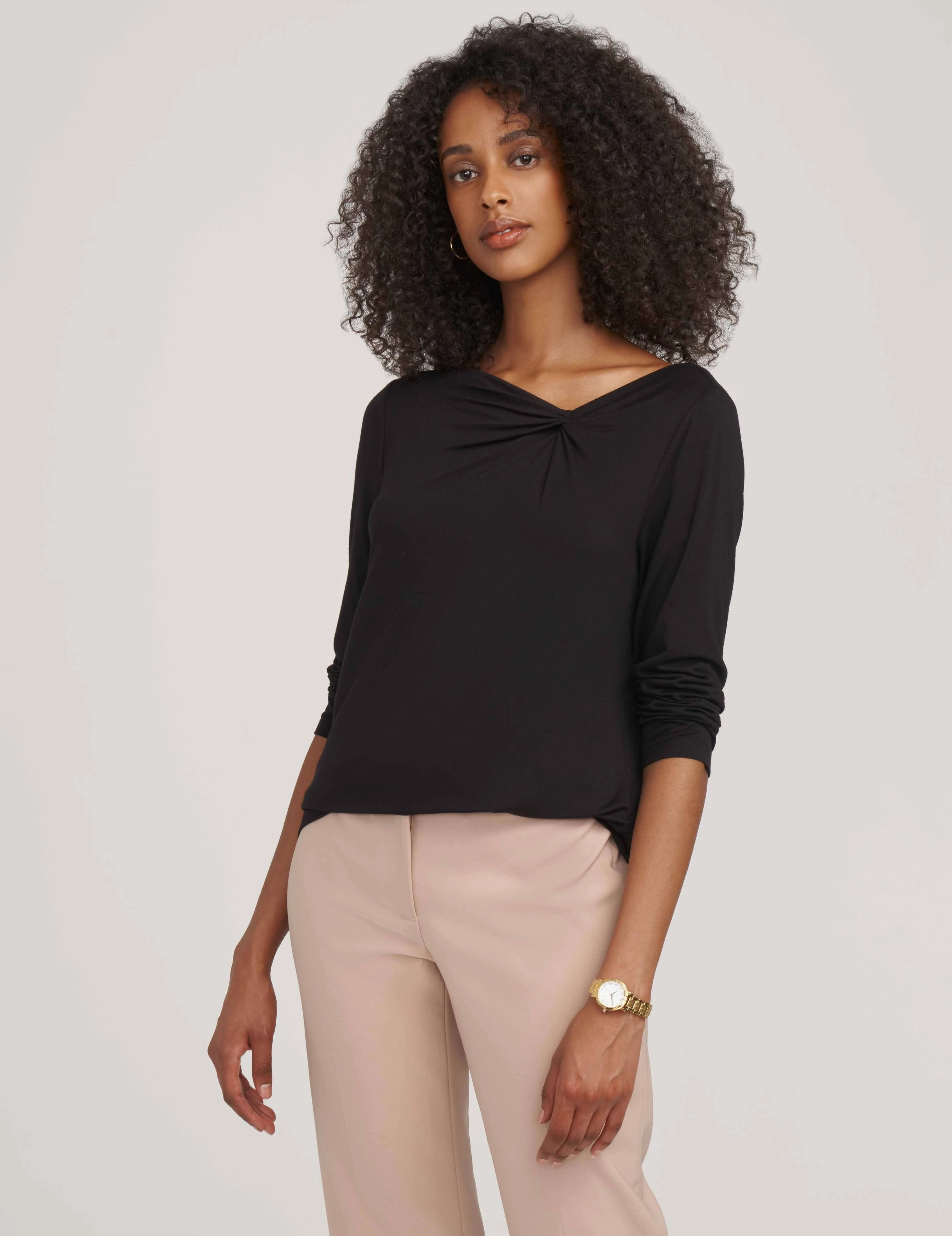 Long Sleeve Asymmetric Twist Neck Top- Sale