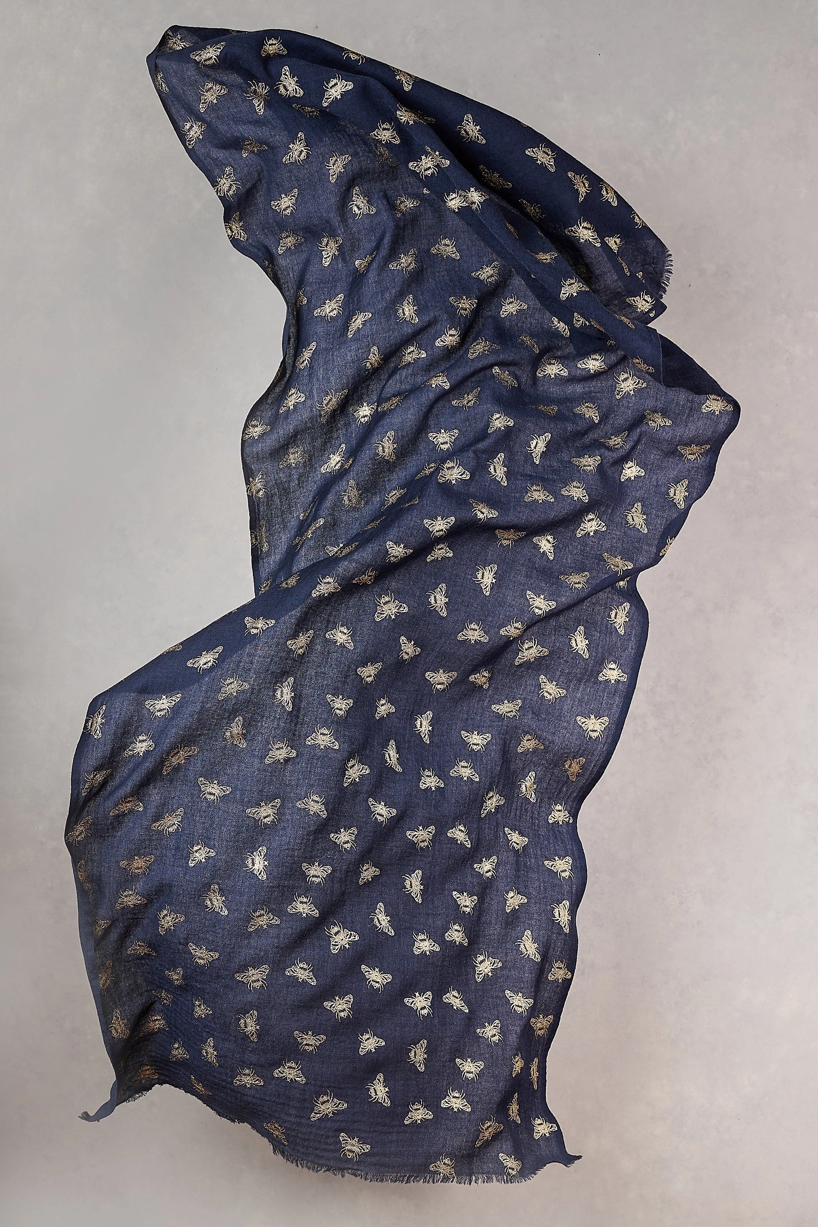 Navy Bee Foil Wool Scarf