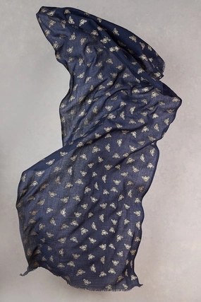 Navy Bee Foil Wool Scarf