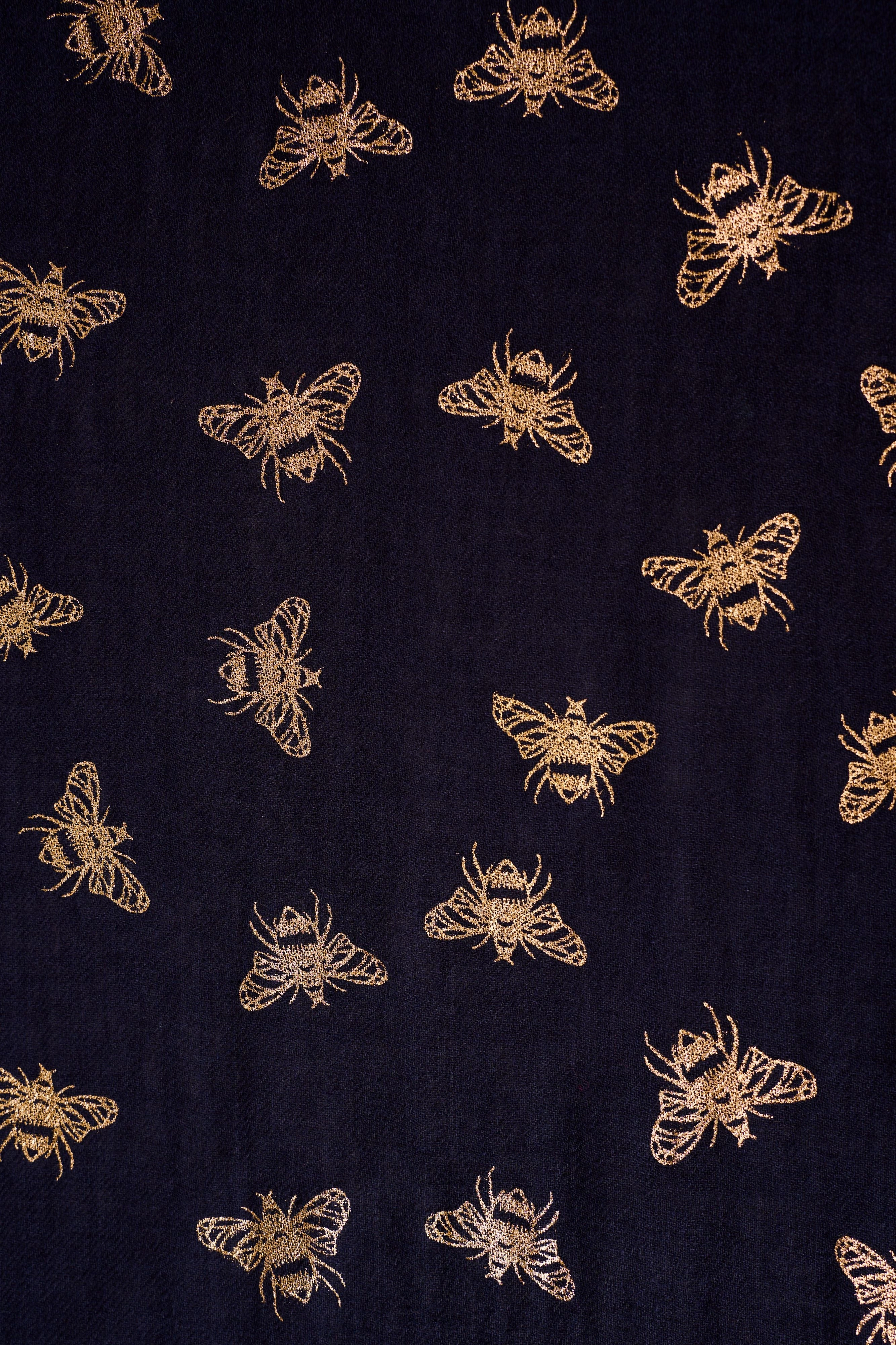 Navy Bee Foil Wool Scarf