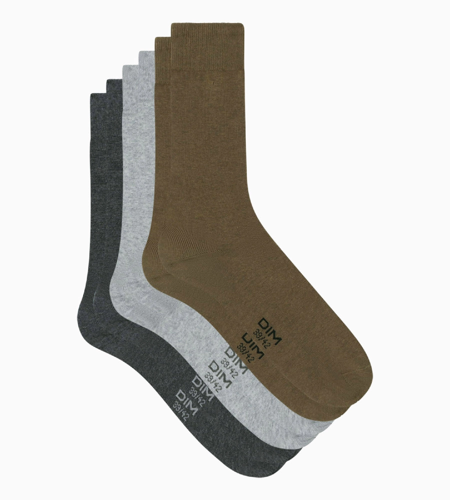 Pack of 3 pairs of men's socks grey Khaki Dim Basic Cotton