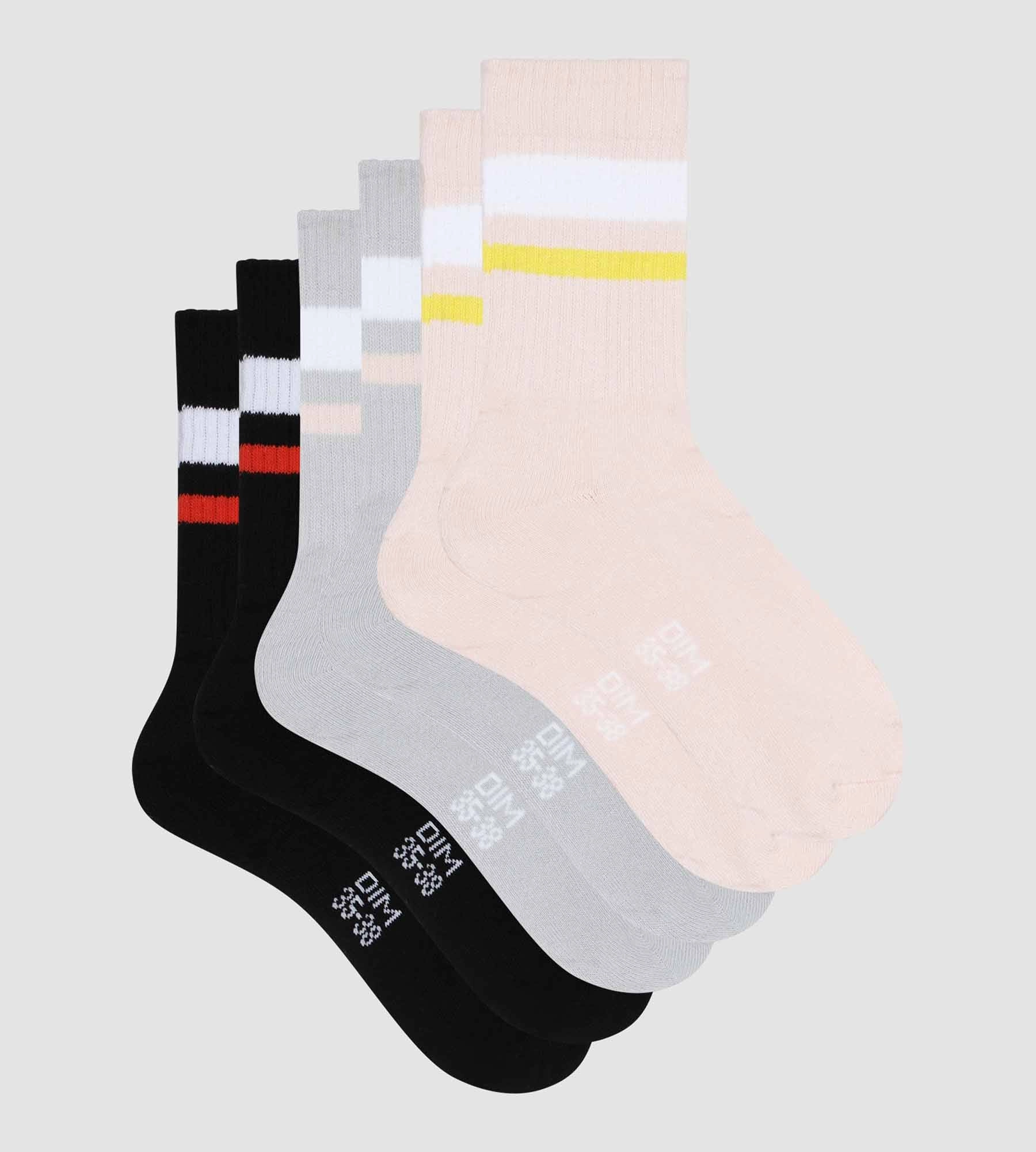 Pack of 3 pairs of women's cotton socks in Pink Gray EcoDim Sport