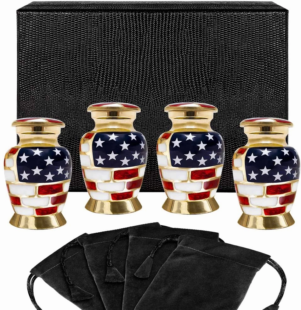 Patriotic Small Keepsake Urns for Human Ashes - Set of 4