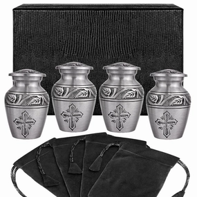 Pewter Cross Keepsake Urns for Human Ashes - Set of 4