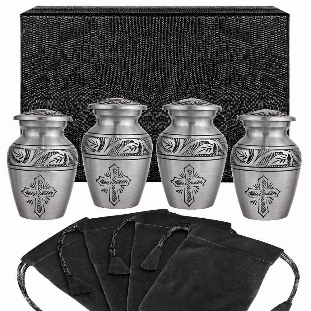 Pewter Cross Keepsake Urns for Human Ashes - Set of 4