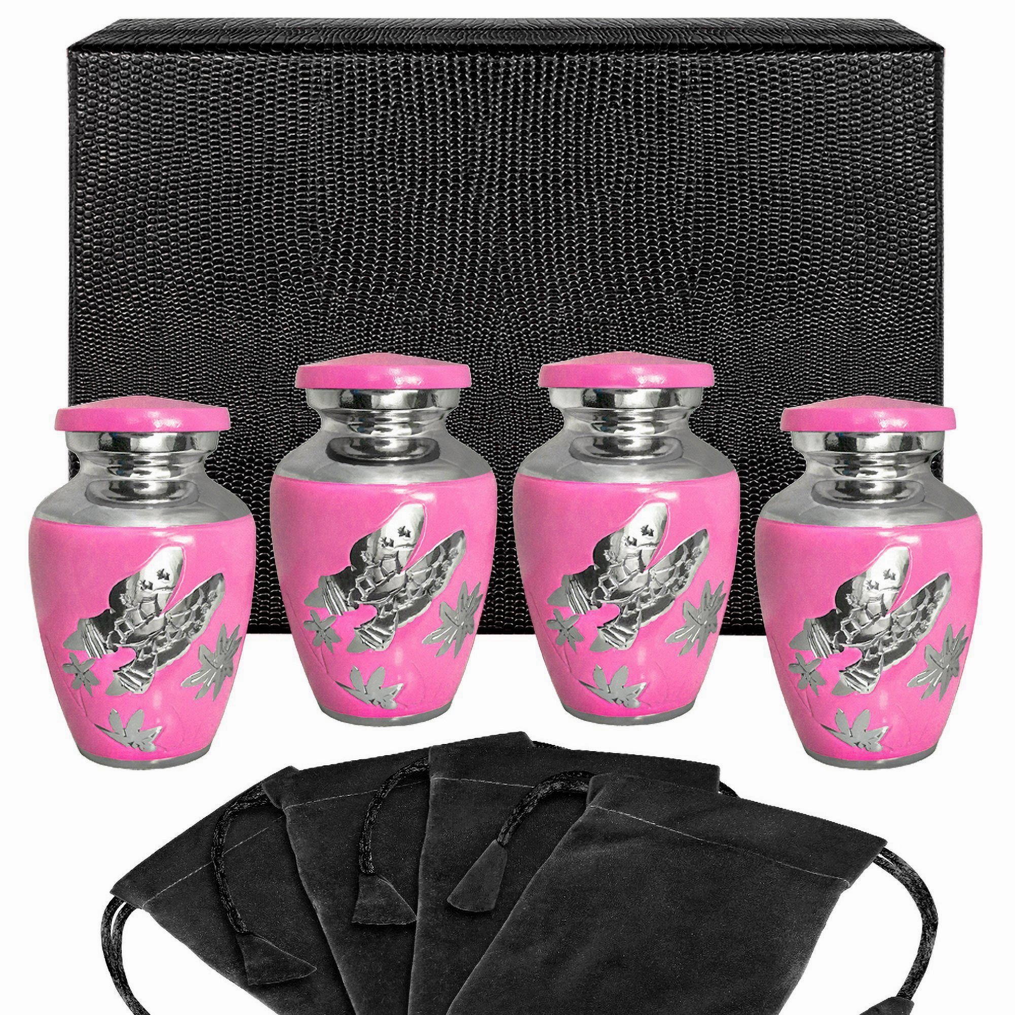 Pink Butterfly Small Keepsake Urn for Human Ashes - Set of 4