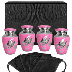 Pink Butterfly Small Keepsake Urn for Human Ashes - Set of 4