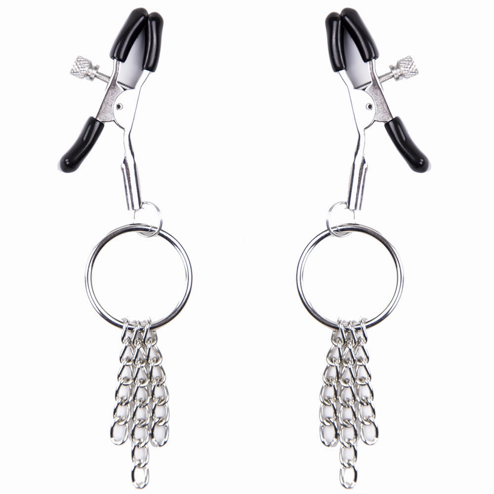 Poison Rose Nipple Clamps With O-Ring & Chain Tassels
