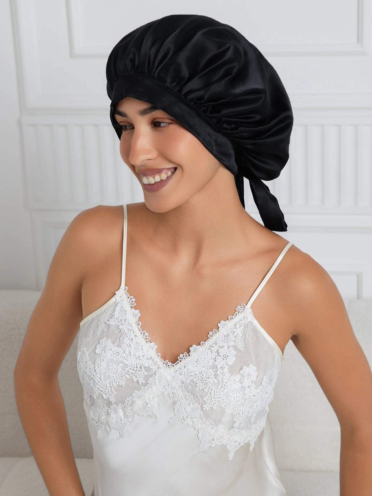Pure silk Elegant Sleep Cap with Long Ribbons