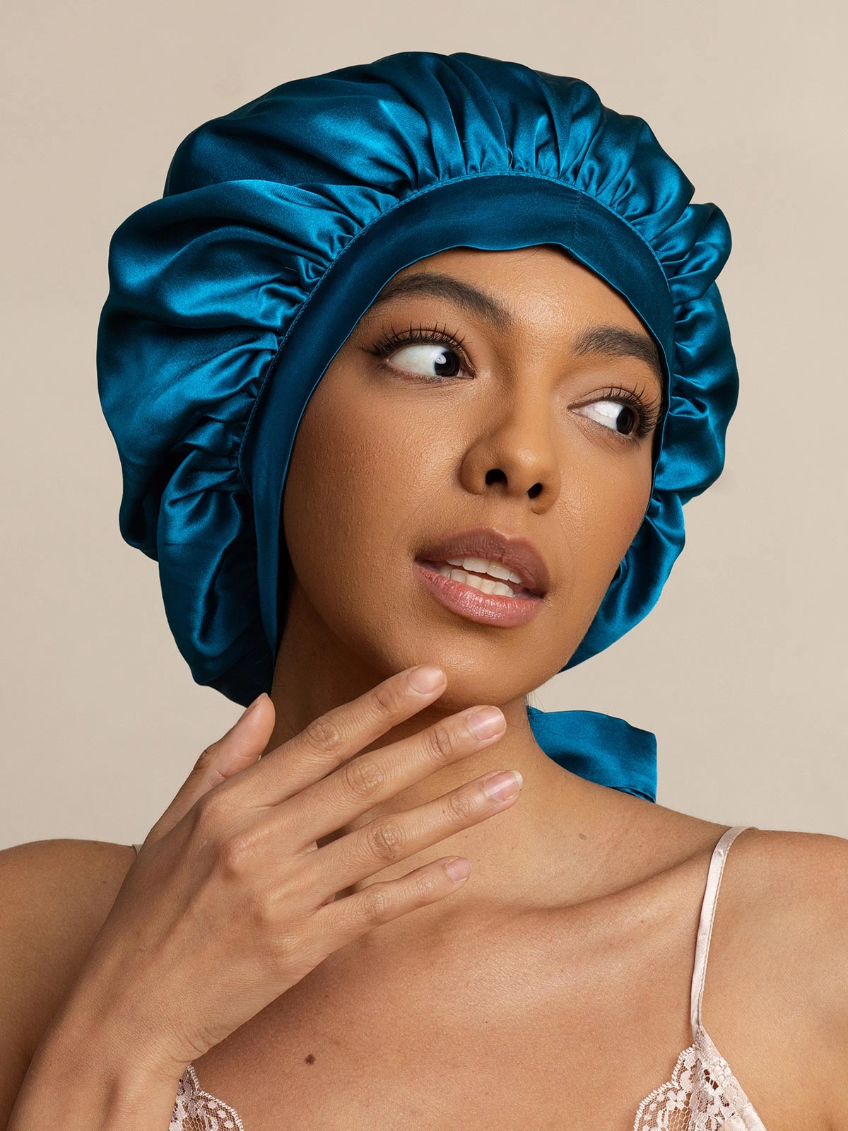 Pure silk Elegant Sleep Cap with Long Ribbons