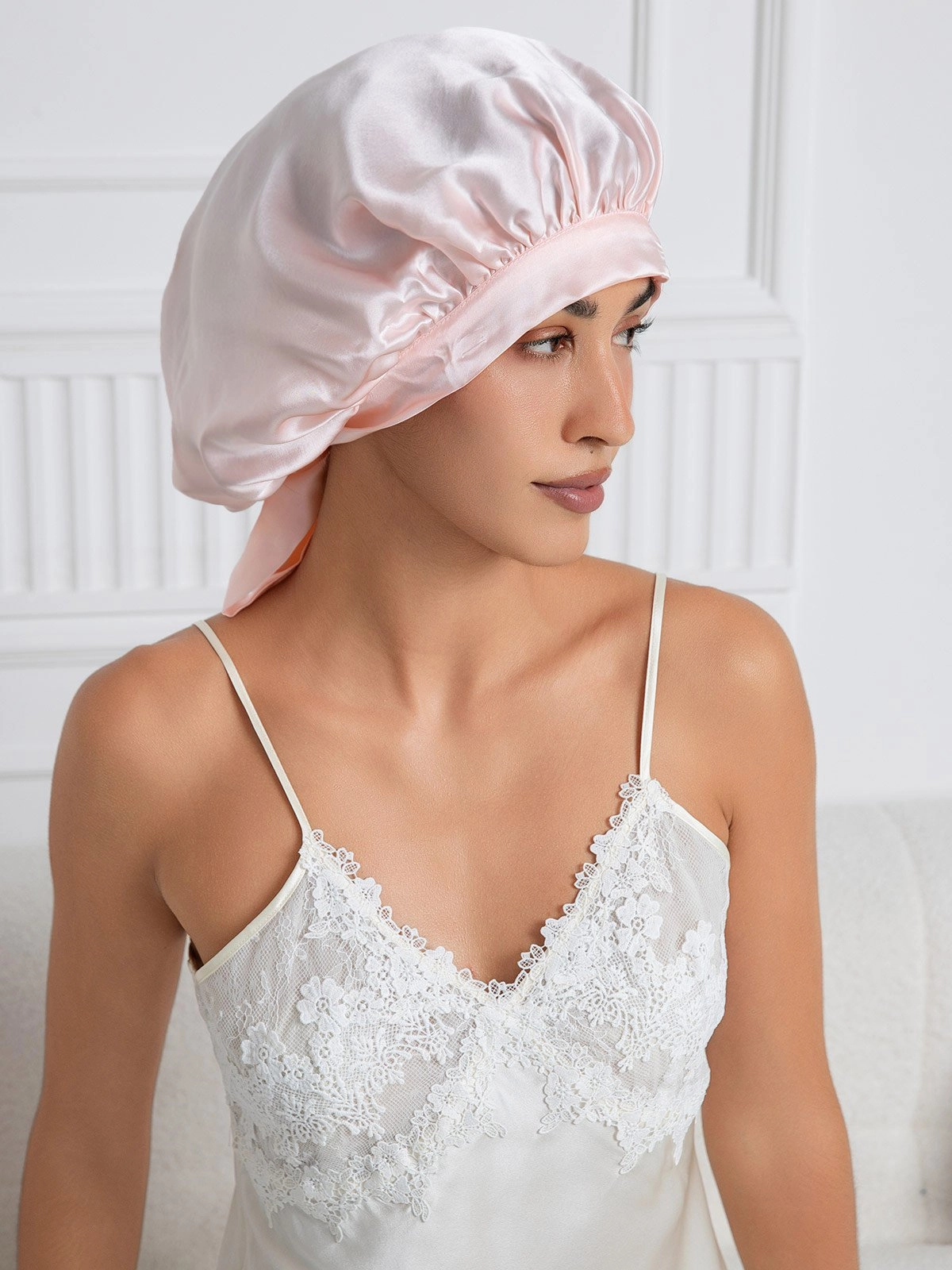 Pure silk Elegant Sleep Cap with Long Ribbons