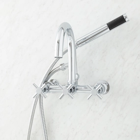 Signature Hardware HL-621T-CH-U Sebastian Wall Mounted Tub Filler Faucet with 2" Wall Couplers and Cross Handles - Includes Hand Shower