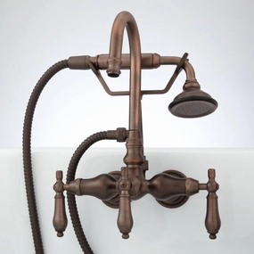 Signature Hardware RL-402-ML-ORB Gooseneck Tub Faucet with Hand Sprayer and Metal Lever Handles - Oil Rubbed Bronze. Showerhead and escutcheon to be made of brass plate.