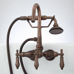 Signature Hardware RL-402-ML-ORB Gooseneck Tub Faucet with Hand Sprayer and Metal Lever Handles - Oil Rubbed Bronze. Showerhead and escutcheon to be made of brass plate.